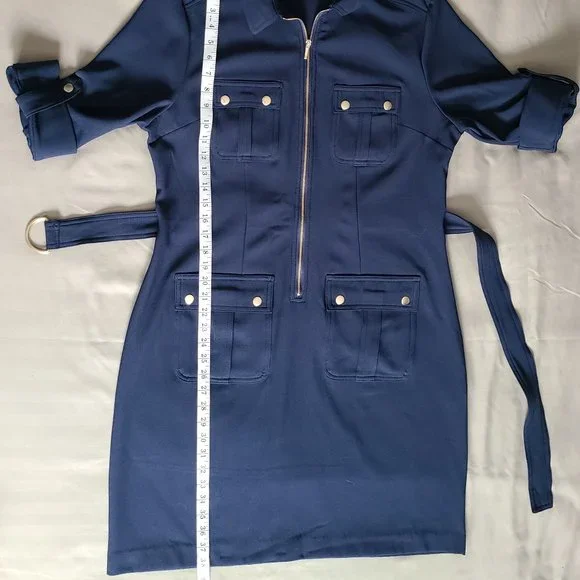 SUZY SHIER (NEW) Navy Blue Cargo Dress w/Brass Buttons - Picture 6 of 9